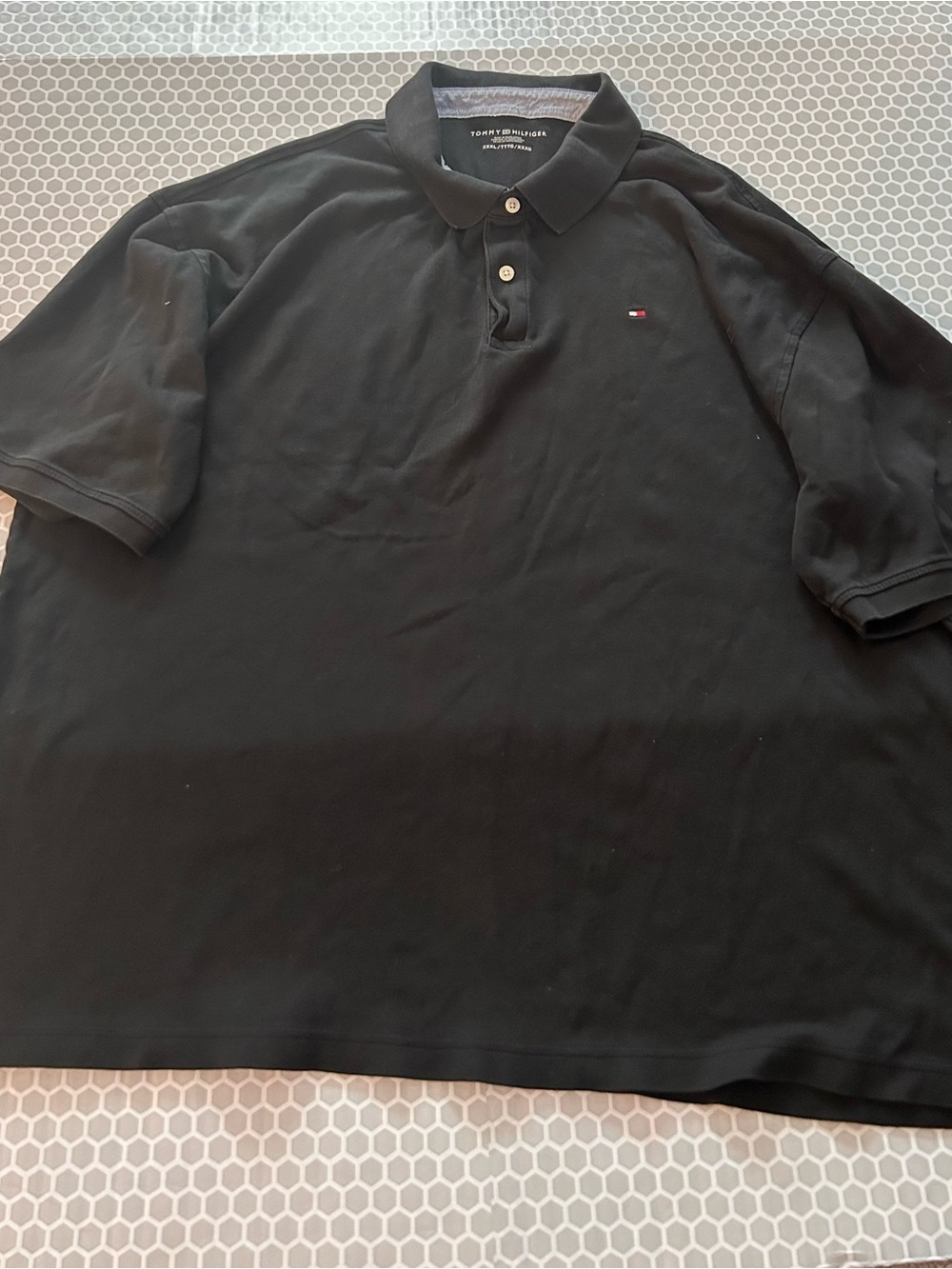 Tommy Hilfiger Black Polo with Red & White Flag Logo.  Size XXXL